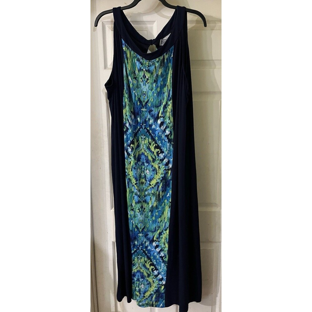 Catherines Women's Sleeveless Navy Blue Maxi Dress Size 4X Tear Drop Open Back